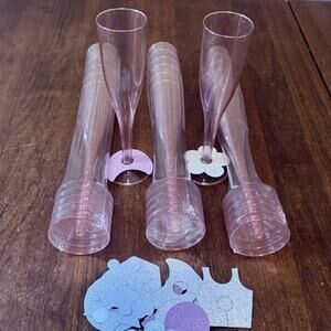 18 Rose Gold Glitter Champagne Flutes Set w/ Bases & Glitter Markers Party Decor